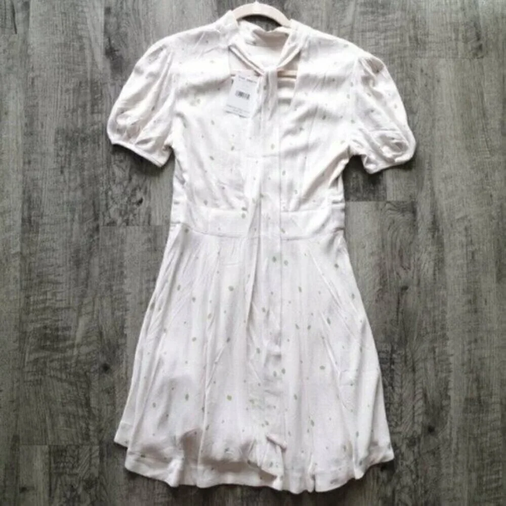 NWT Free People Mini Dress Size 4 Small Abbie Printed Fit and Flare Ivory Boho
